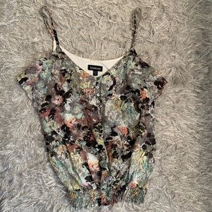 Bebe Black Green Pink Yellow Floral Top